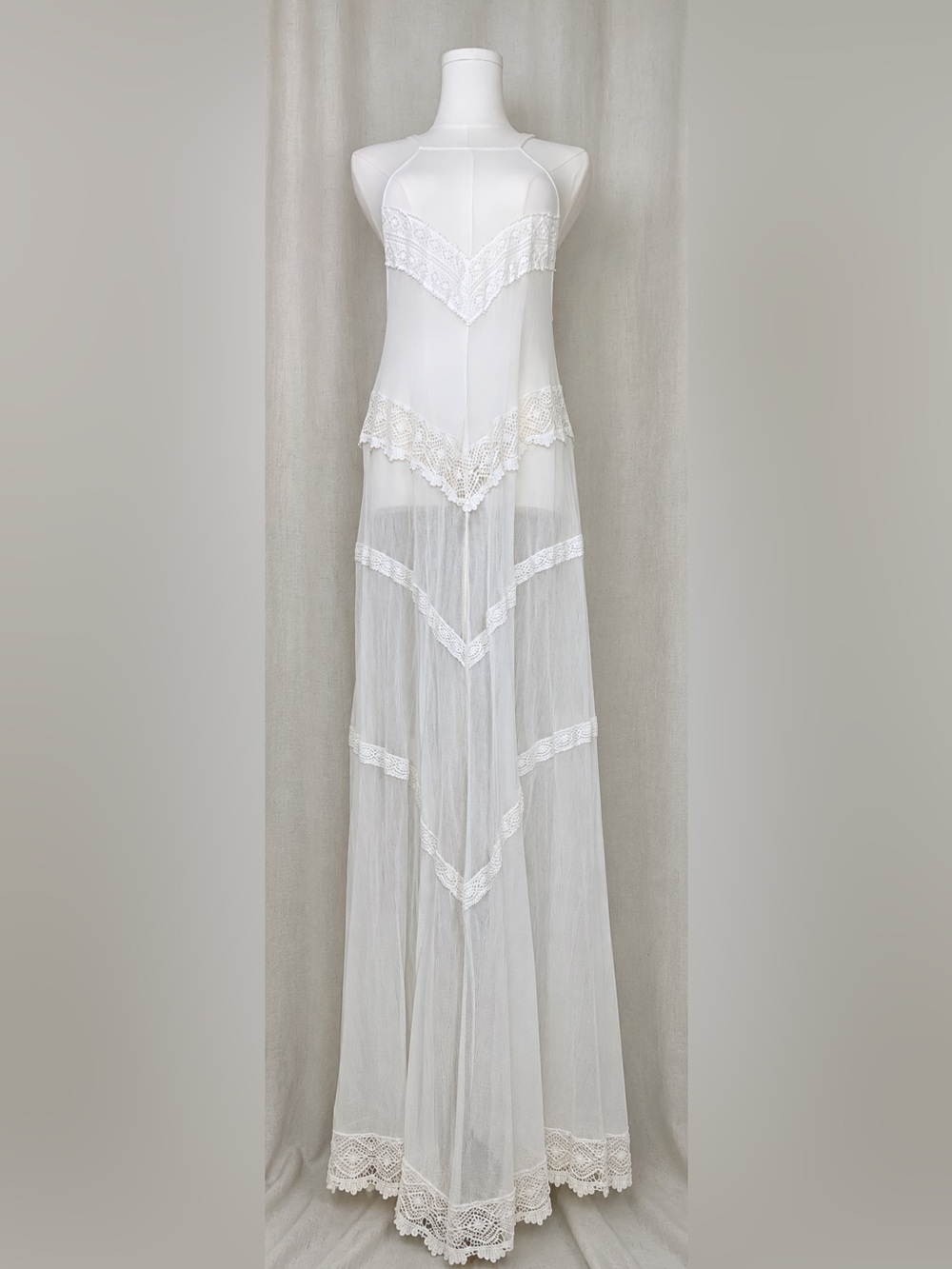 Free People Sheer Lace Maxi Dress Boho Crochet Lace-Up Back White S